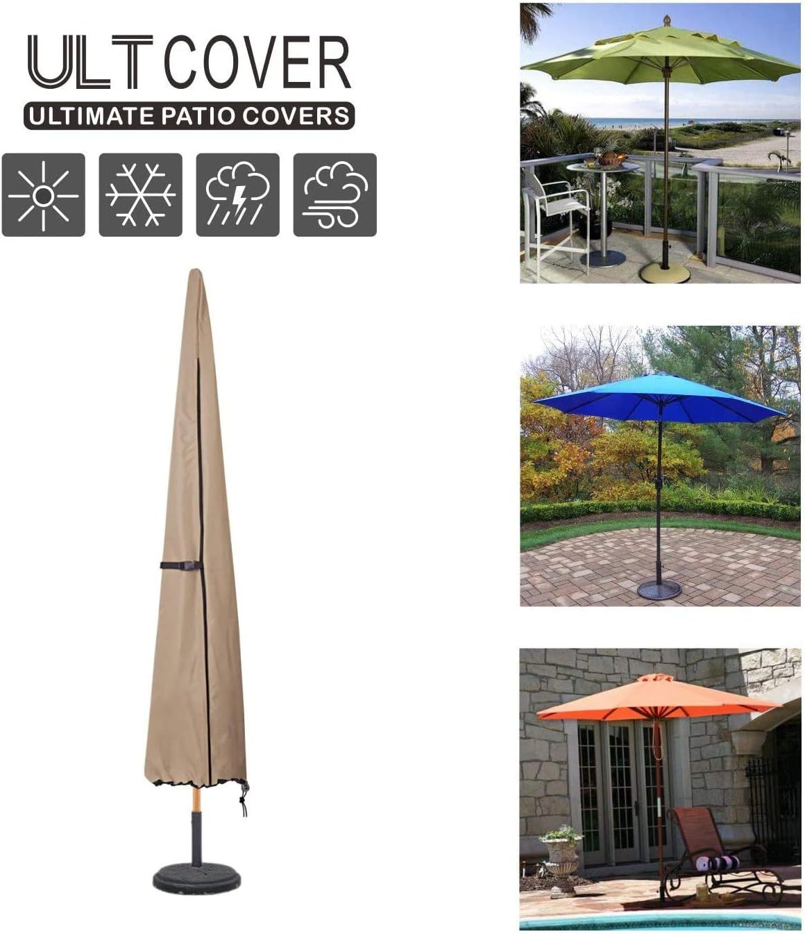 Amazon Com Aimcae Outdoor Patio Umbrella Cover 600d Waterproof Oxford Cloth Market Umbrella Cover Fits Market Umbrella Up To 12 Feet Home Kitchen