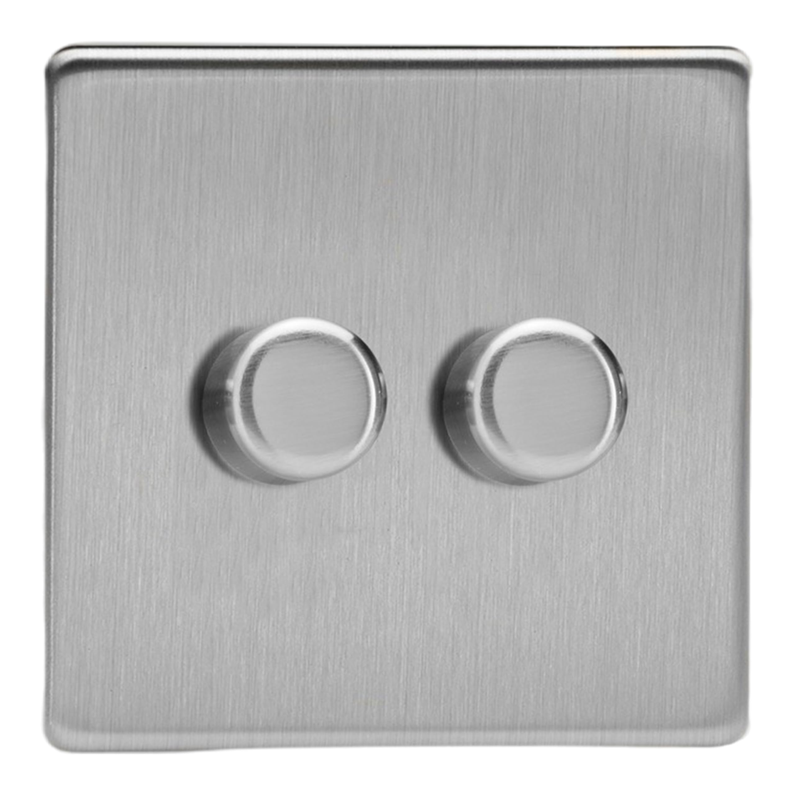 Varilight Brushed Steel Screwless, LED Dimmer Switch - V-Pro Series, 2 Gang (Single), 1 or 2 Way, 250 Watt (Trailing Edge)