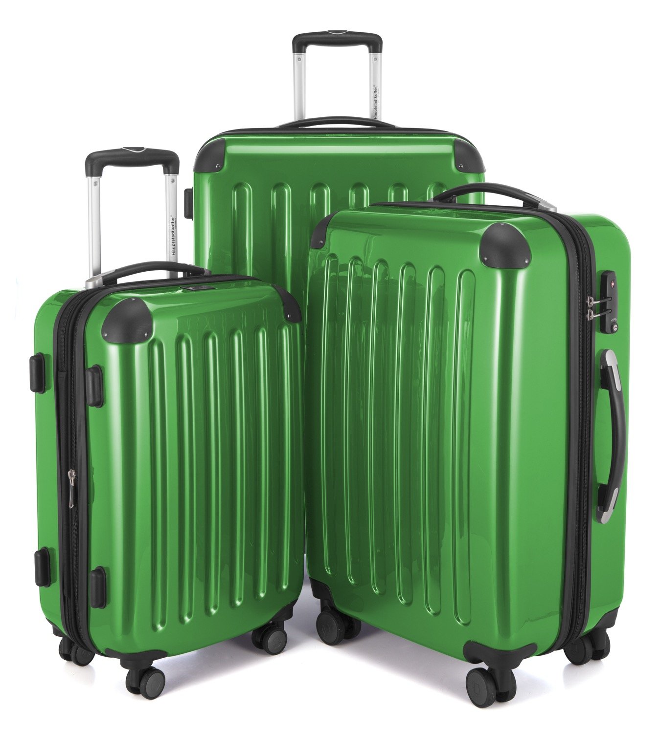 Hauptstadtkoffer - Alex - Set of 3 suitcases, Travel suitcases, Trolley, Rigid Luggage, Travel Set, TSA, 4 Double Wheels (S, M & L), Green