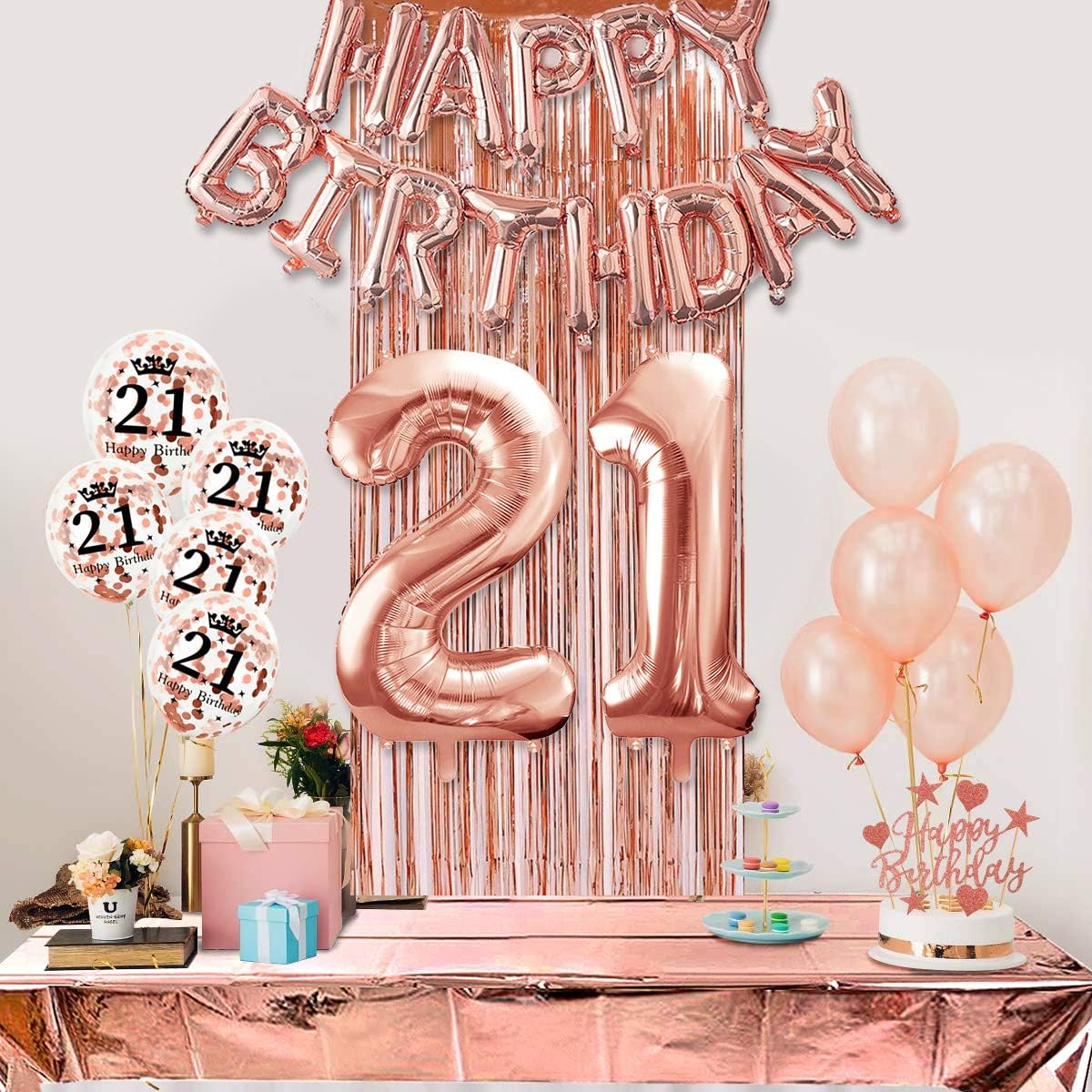 Assortiments De Fetes Humairc 21ans Decoration Fete Anniversaire Or Rose Pour Femme Joyeux Anniversaire Banniere 21 Numero Ballon 40 Pouces 2 Franges Rideau Feuille Nappe Confettis Ballon Gateau Topper Table Confettis Cuisine Maison