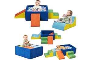 MOOZHEALTH 6 Pieces Foam Climbing Blocks with Ball Pit,Kids Soft Play Climbing for Toddlers,Baby Climbing Toys Indoor,Modular Washable PlaySet for Playroom,Crawl & Tumble,Colorful(Balls Not Included)