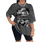 WDIRARA Women's Plus Size Graphic T Shirts Crew Neck Short Sleeve Tee Streetwear Tops