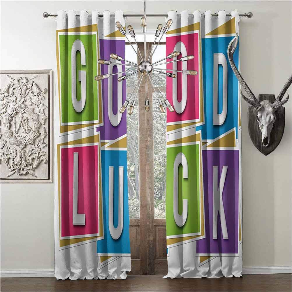 Grommet curtains for Bedroom, Going Away Party, noise reducing curtain, Colorful Vibrant Blocks with Letters Saying Good Luck Modern Artwork Print, W96 x L96 Inch, Multicolor, Thermal Insulated pane