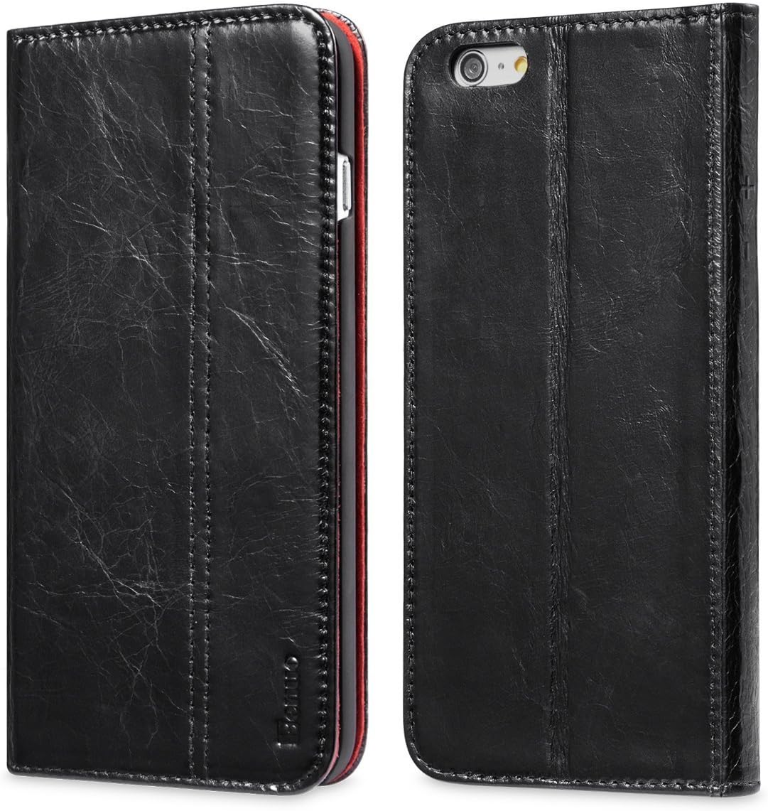 iPhone 6s Plus/6 Plus Case, Benuo [Vintage Book Series] [Card Holder] Genuine Leather Case [Ultra Soft], Folio Case Flip Cover with Stand Function for Apple iPhone 6s Plus/6 Plus 5.5 inch (Black)