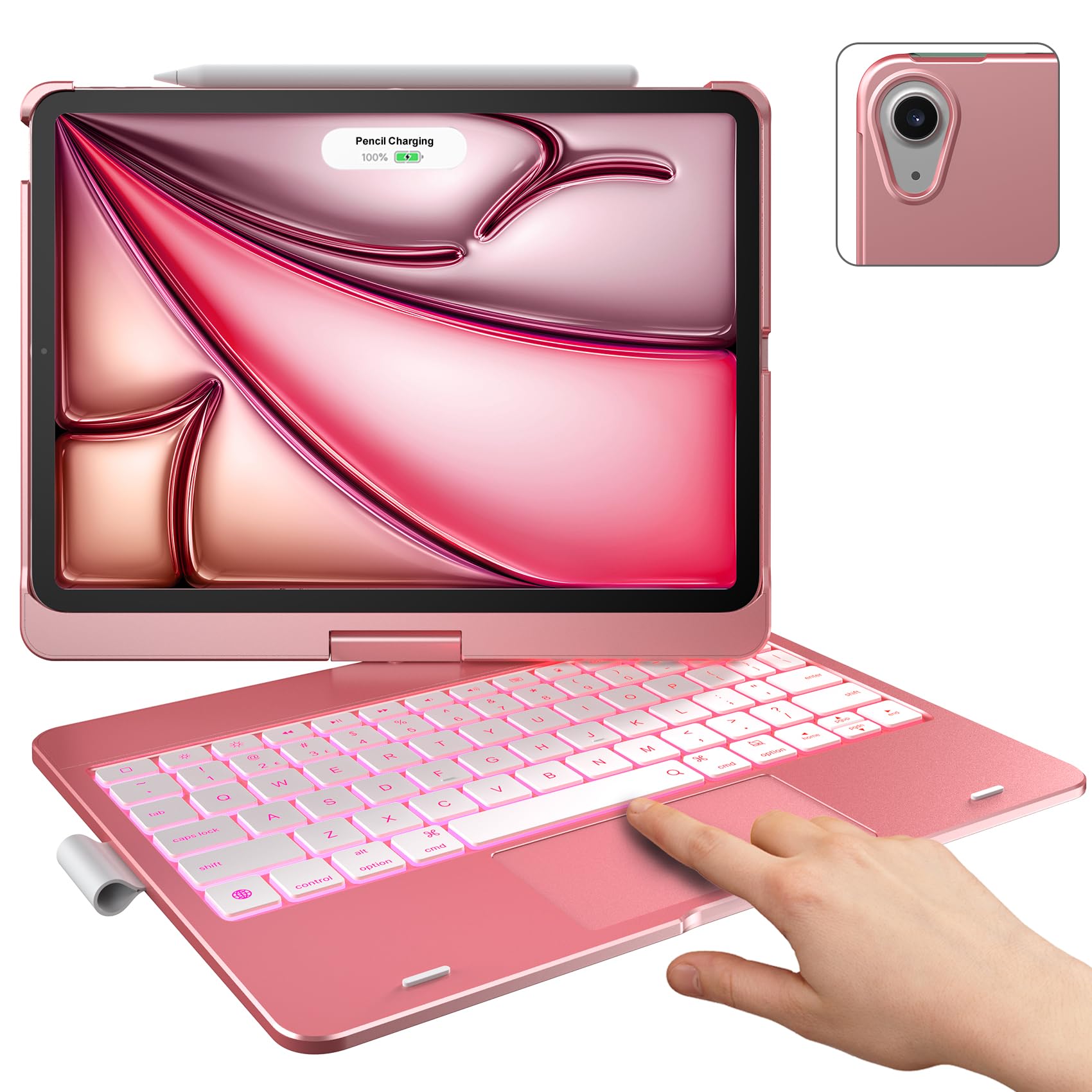 Photo 1 of typecase Touch Keyboard Case with Trackpad for iPad Air 11-inch (M3 2025 / M2 2024): 360°Rotatable - 11 Colors Backlight - Wireless Keyboard with Pencil Holder for iPad Air 5th & 4th Gen,Rose Gold