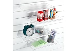 Briwooody 4 Pack Slatwall Shelves 14.5 x 5.9 in Plastic Clear Panel Shelve Wall Mount Hanging Slatwall Accessories Organize for Retail Display Garage Home Shoe Store Boutiques Supplies