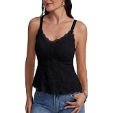 LuneNuelle Women Built in Bra Tank Top Lace Camisole V Neck Padded Cami Top | Double-Layer,Lace Trim,Sewn-in Padded,Adjustable Spaghetti Strap,Butter Soft Inner,Basic Casual Shirts