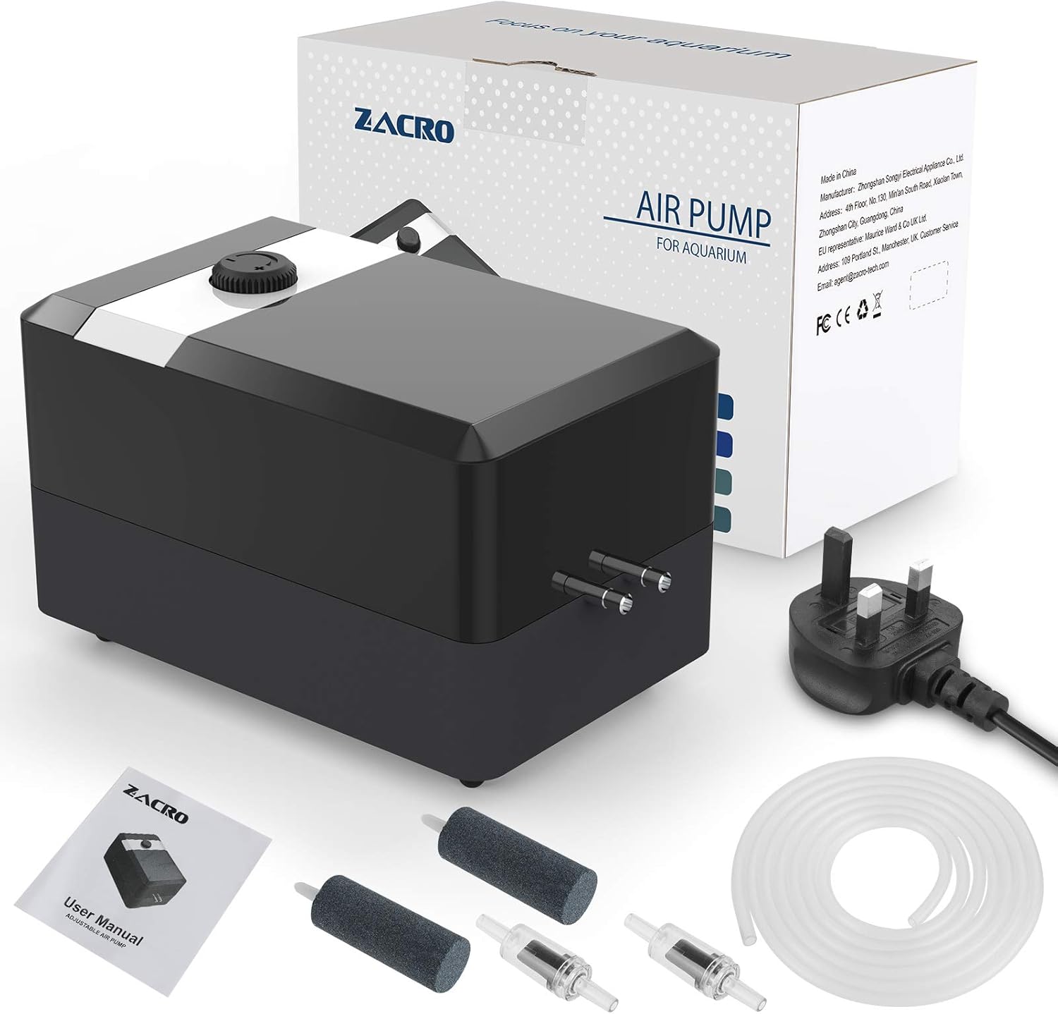 Zacro Aquarium Air Pump Ultra Silent Oxygen Pump with Dual Outlet