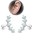 Enticera 20G Cartilage Earrings for Women 14K Gold Stainless Steel Flat Back Cartilage Stud Earrings for Sensitive Ear Leaf Opal CZ Handmade Helix Conch Piercing Jewelry Silver Opal