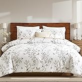 Bedorm Vintage Floral Comforter Set 100% Cotton Queen Bedding Set Green Leaf Flower Butterfly French Country Bedding 3 Pcs Extra Soft & Breathable Bed Comforter