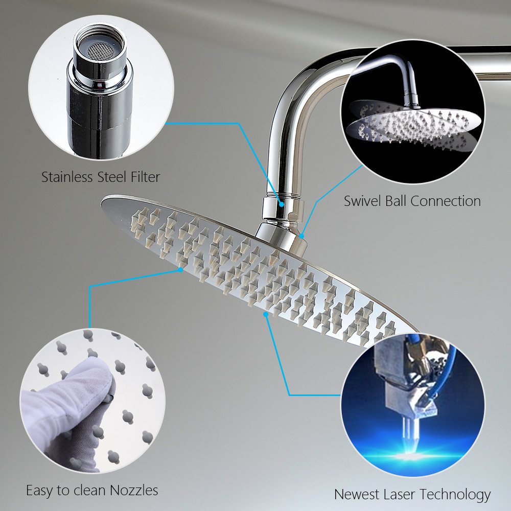 Soffione Doccia Quadrato Kungyo - Pioggia Ultra Sottile In Acciaio Inox 20x20 Cm (8 Pollici) - Foto 9