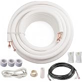 ICOOL 25 Ft. Mini Split Line Set, 1/4" &amp; 3/8" O.D. Twin Copper Pipes | 3/8" Thickened PE Insulated Coil Copper Line with Nuts for AC HVAC Refrigeration and Heating Equipment, with Fittings