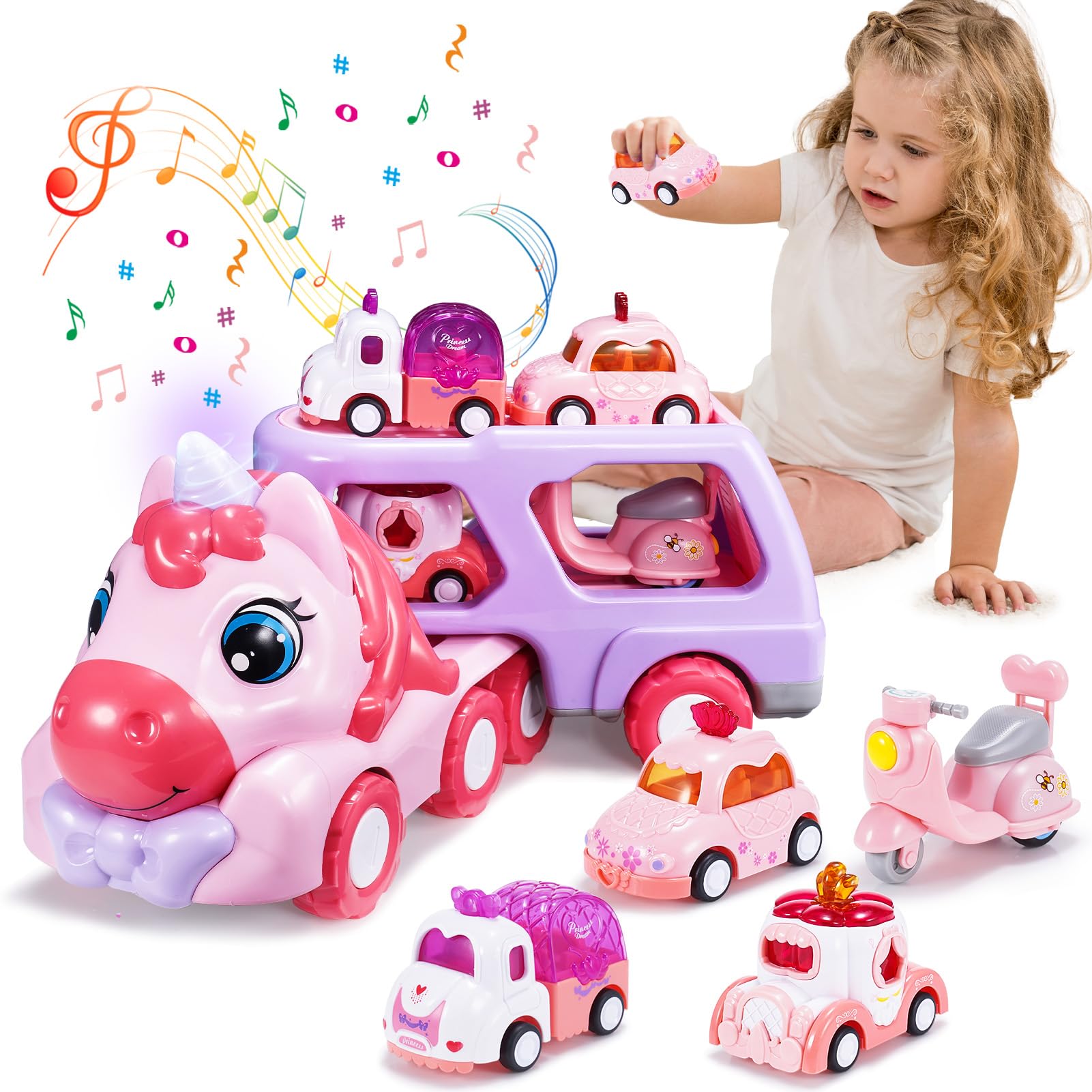 Hapikids Toys for 1 2 3 Year Old Girls,Unicorn Gifts for Girl Car Toy Gifts for 1-3 Year Girl Toys Age 1 2 3 Year Old Girls Birthday Present Toddler