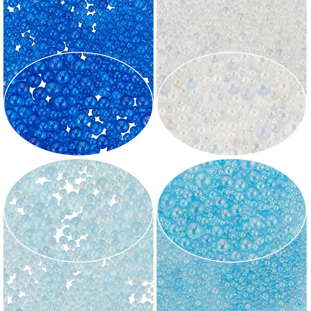 SUNNYCLUE 100G 4 Colors Small Vase Filler Beads Bubble Glass Bead Bulk Transparent Blue Magical Water Droplets Round Loose Miniature No Hole Tiny Bead for DIY Craft 3D Art Nail Decors Jewellery Making