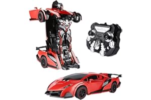 SainSmart Jr. Remote Control Car, Transform Robot RC Cars for Kids Toys, 1:14 Scale Car with One-Button Deformation, 360°Drifting, and Realistic Engine Sound, Gifts for Boys Girls Aged 8+, Red