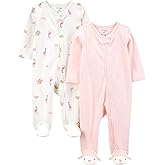 Simple Joys by Carter's Baby Girls' Cotton Footed Sleep and Play, Pack of 2