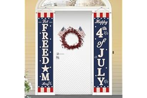 MelonBoat 4th of July Decorations: 2pcs Large Happy 4th of July Front Porch Signs, Memorial Day Door Banners, Vintage Blue July Fourth Independence Day Patriotic Decor Outdoor for Home Yard Garage
