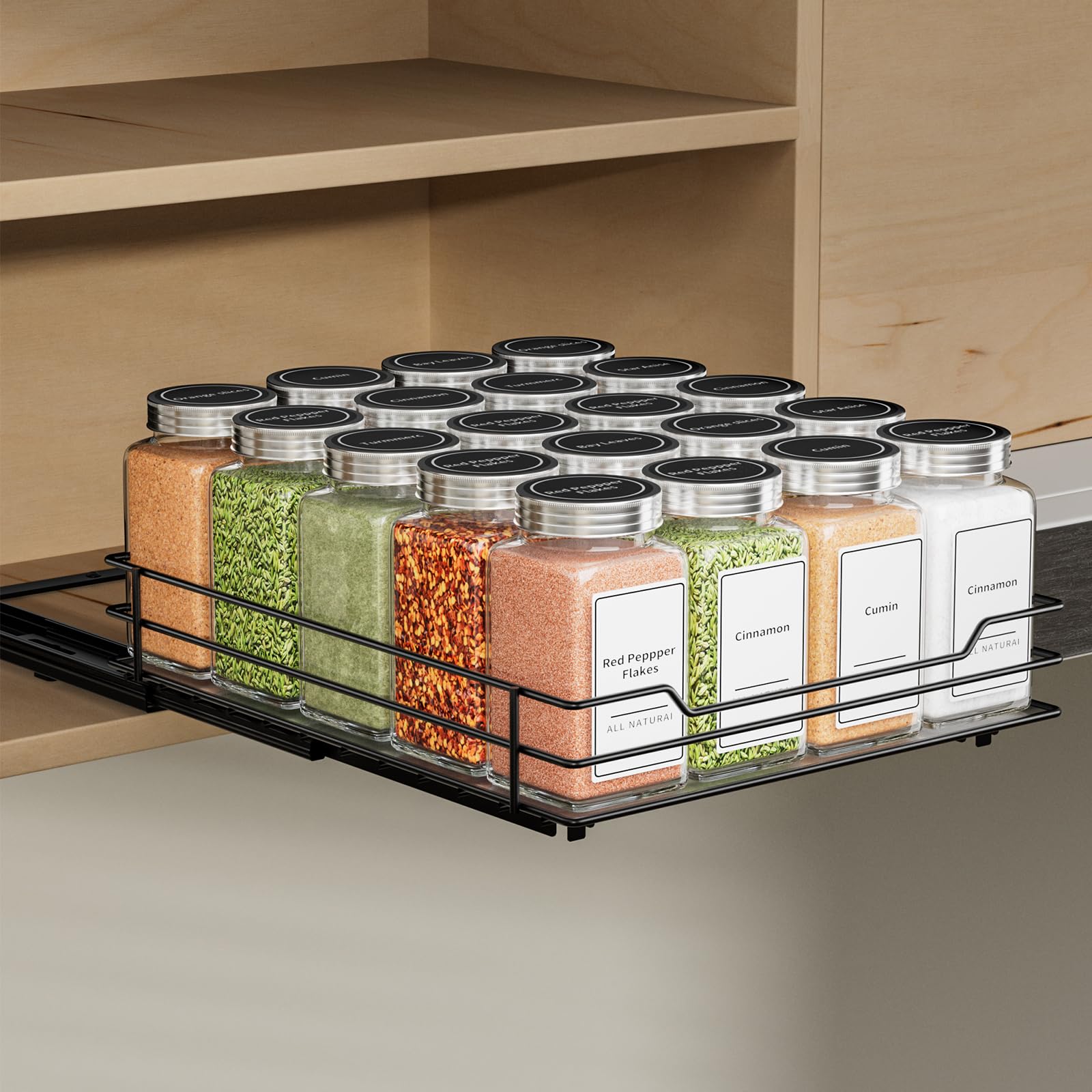 ZDDLOINP Pull Out Spice Racks for Inside Cupboard, Spice Rack Organiser, Spice Rack for Cabinet, Heavy Duty Slide Out Spice Racks Organizer L10.4*W8.7*H2.2inch