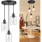 MAXvolador Industrial 3-Light Pendant Light, Adjustable Hanging Light Fixture with Clear Glass Shade, Pendant Lighting E26 Ba