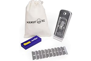 MANUFORE Portable Multi-Purpose Stainless Steel Razor Scraper for Cleaning Glass, Stove-top, Window, Floor with 10 Stainless Steel Blades