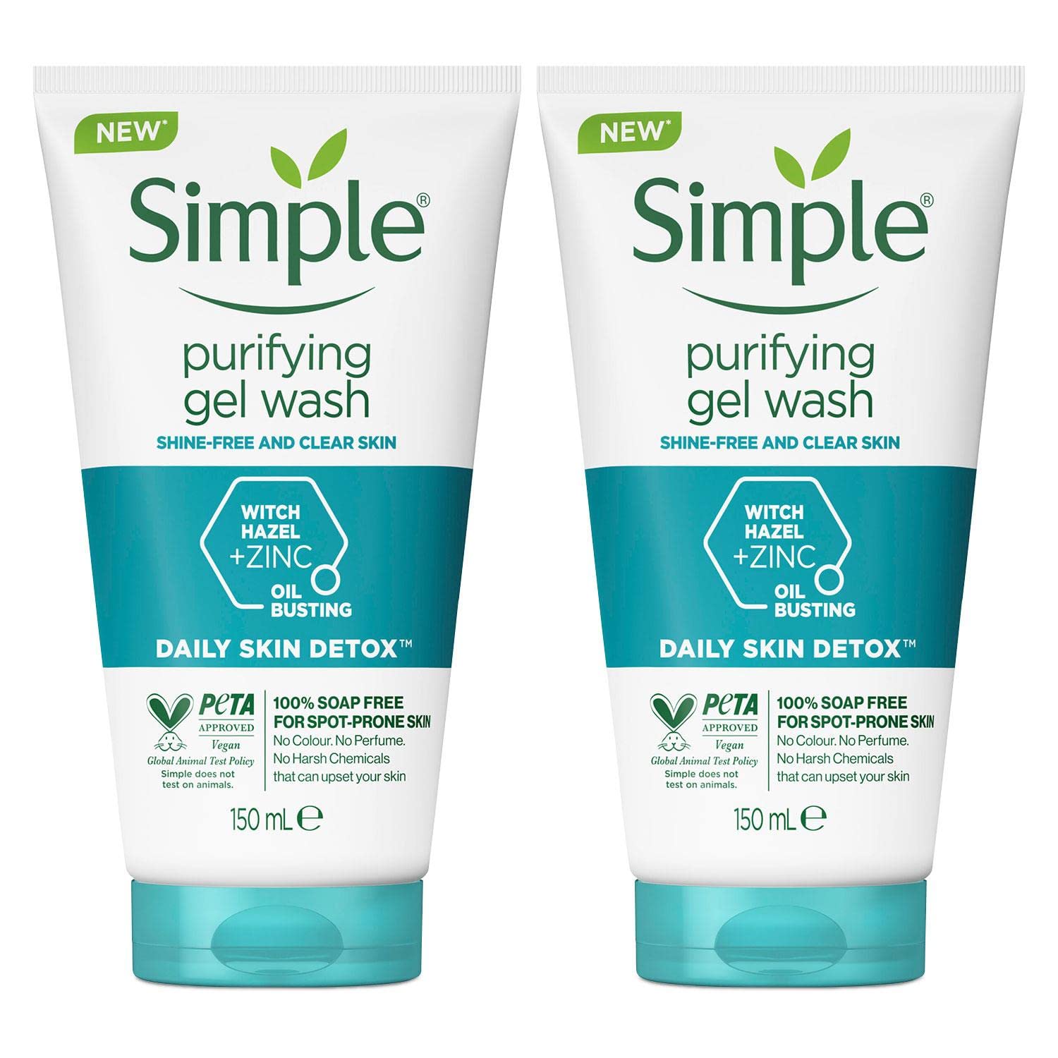 Simple Daily Skin Detox Purifying Facial Wash, 150ml 2 Pack