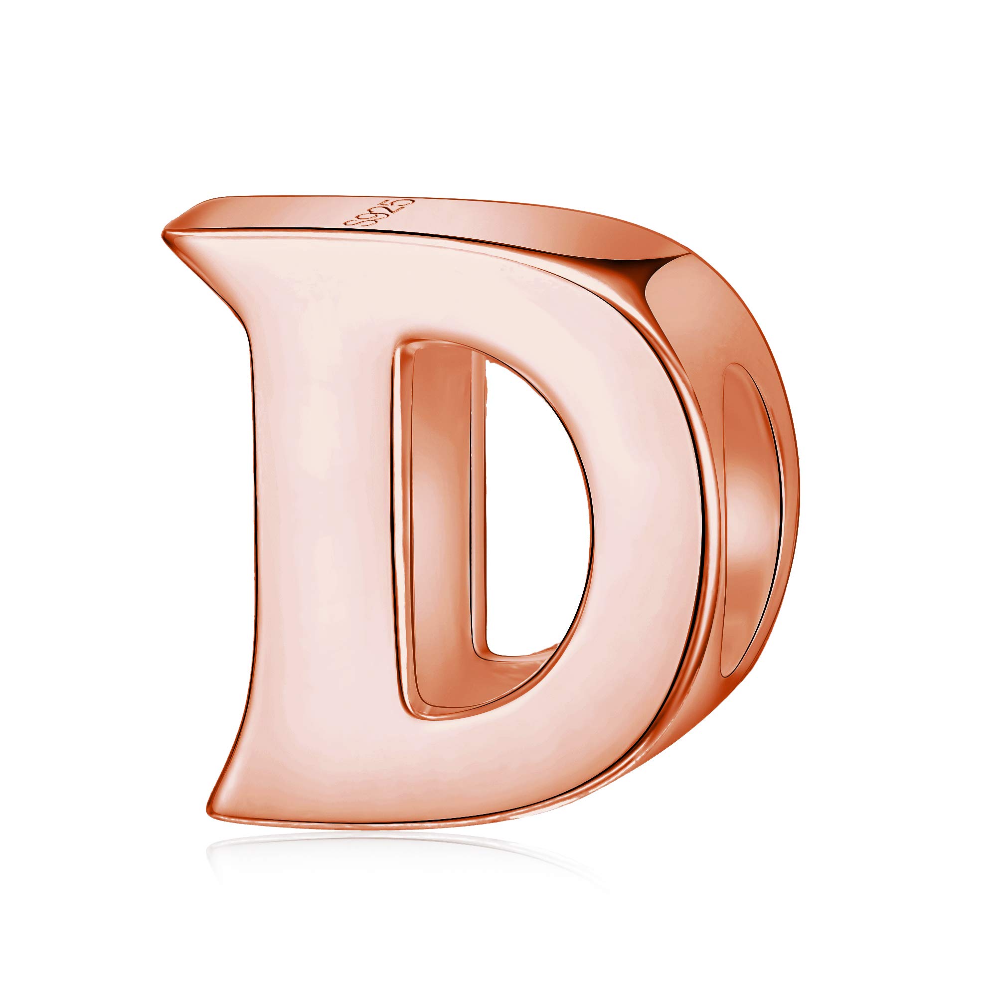 Alphabet Charms Initial A-Z Genuine 925 Sterling Silver Letter Beads Words Charms fits European Charms Bracelet for Mother Day Gfts (rose gold D)