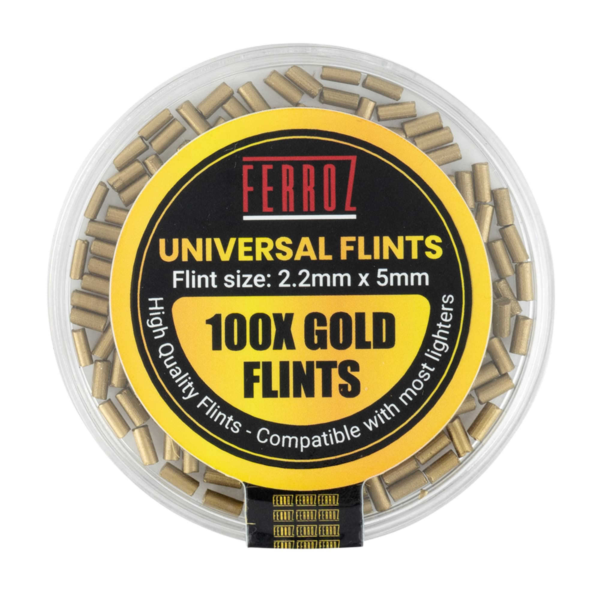FERROZ Universal Lighter Flints - Replacement Flint Compatible with Most Lighters (Gold, 100)