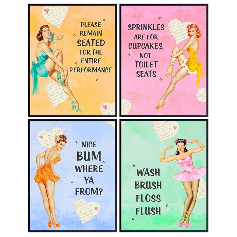Amazon.com: Bathroom Decor For Women - Bathroom Wall Art - Funny Retro