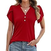 Rapbin Womens Spring Summer Petal Short Sleeve Tops V Neck Tunic Business Work Blouses Fashion 2026