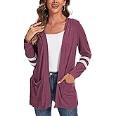 Lightweight Cardigan for Women Long Sleeve Valentine's Day Gifts Fall Cardigans with Pockets Open Front Sweater with Striped Sleeve Valentine's Day Gifts Burgundy-L