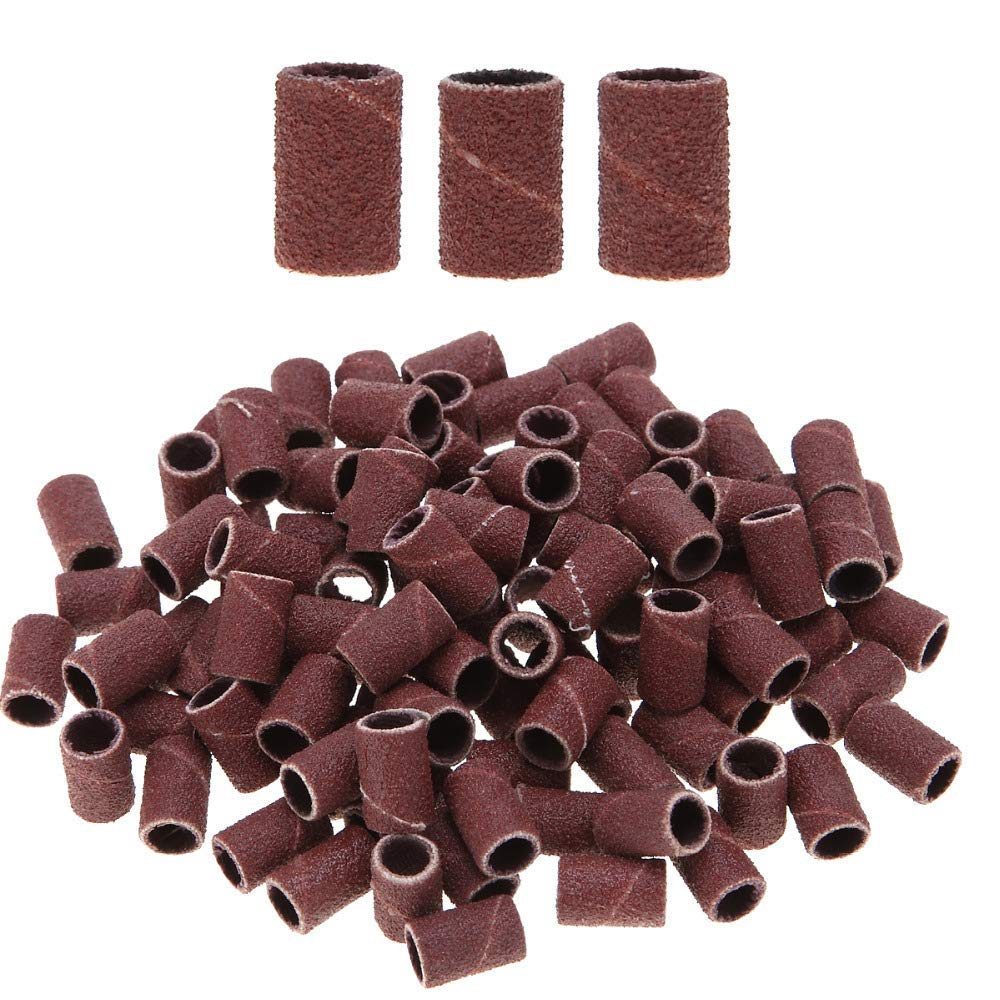 Voarge Sanding Caps Drill Sanding Bands, Pack of 100, 180 Grit, Diamond, for Nail Care Abrasives, Red