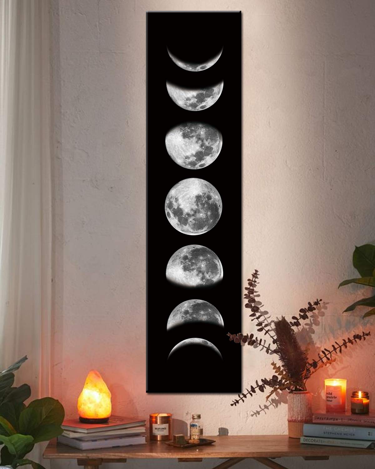 Photo 1 of Ohhvvow Moon Phase Wall Art Painting, 47L x 11.8W Black and White Modern Abstract Canvas Wall Art Painting for Living Room Bedroom Decor, Contemporary Artwork for Home Office, Unframed