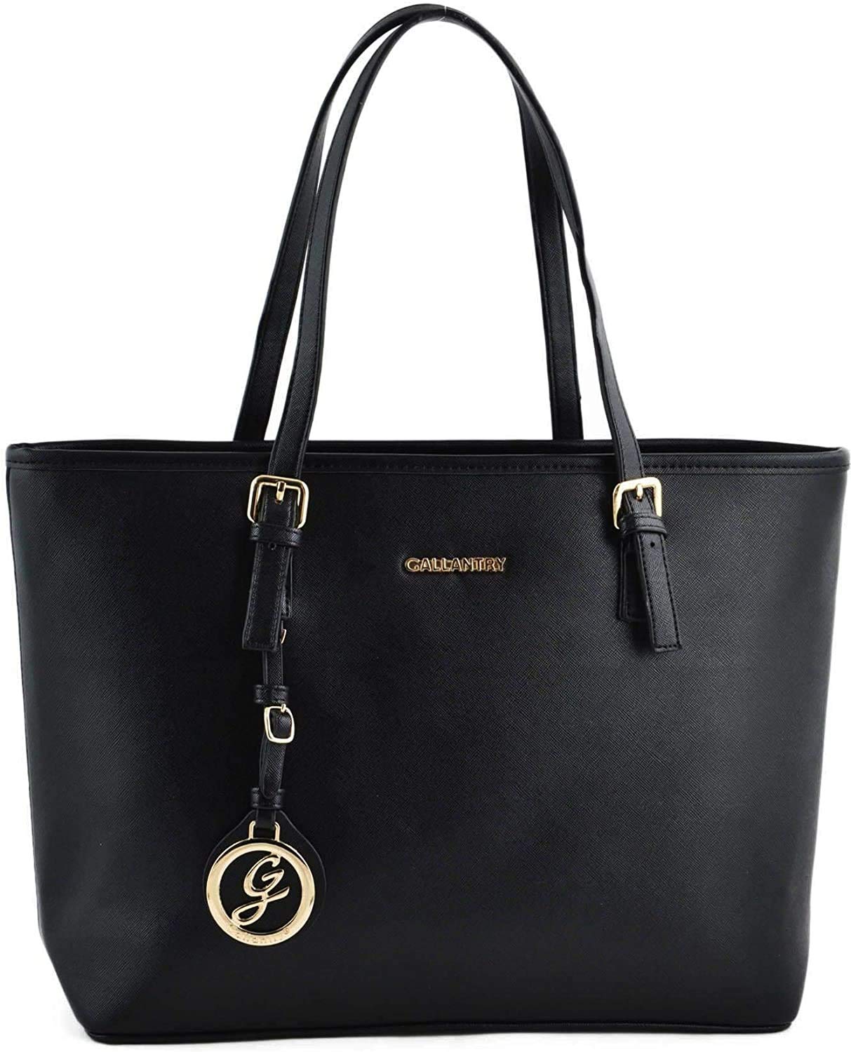 Gallantry - Women's Handbag – Tote – Faux Leather – School – School – High School – Student – Shopping – Large Format + RFID Karl Loven (White Black), Black, Utility