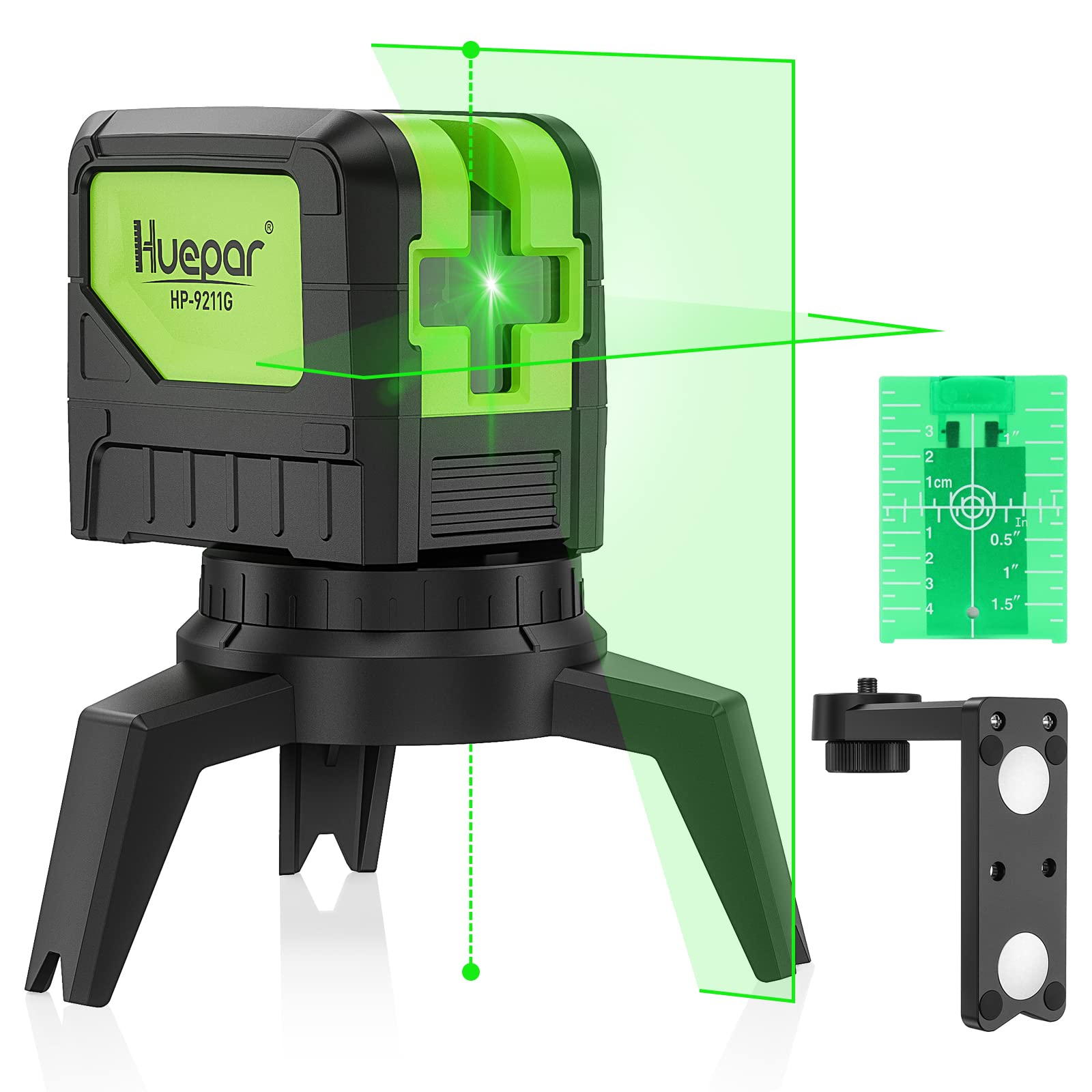 Green Cross Line Laser Level With 2 Dots - 180° Horizontal & 110° Vertical - Self-Leveling - Model 9211G