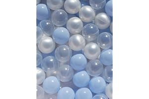 IAGBIBUI Ball Pit Balls 100 for Baby and Toddler Phthalate Free BPA Free Crush Proof 2.16 Inches Plastic Multicolored Pit Balls in Reusable Play Toys Gifts for Kids (Pearl Blue, Pearl White, Clear)