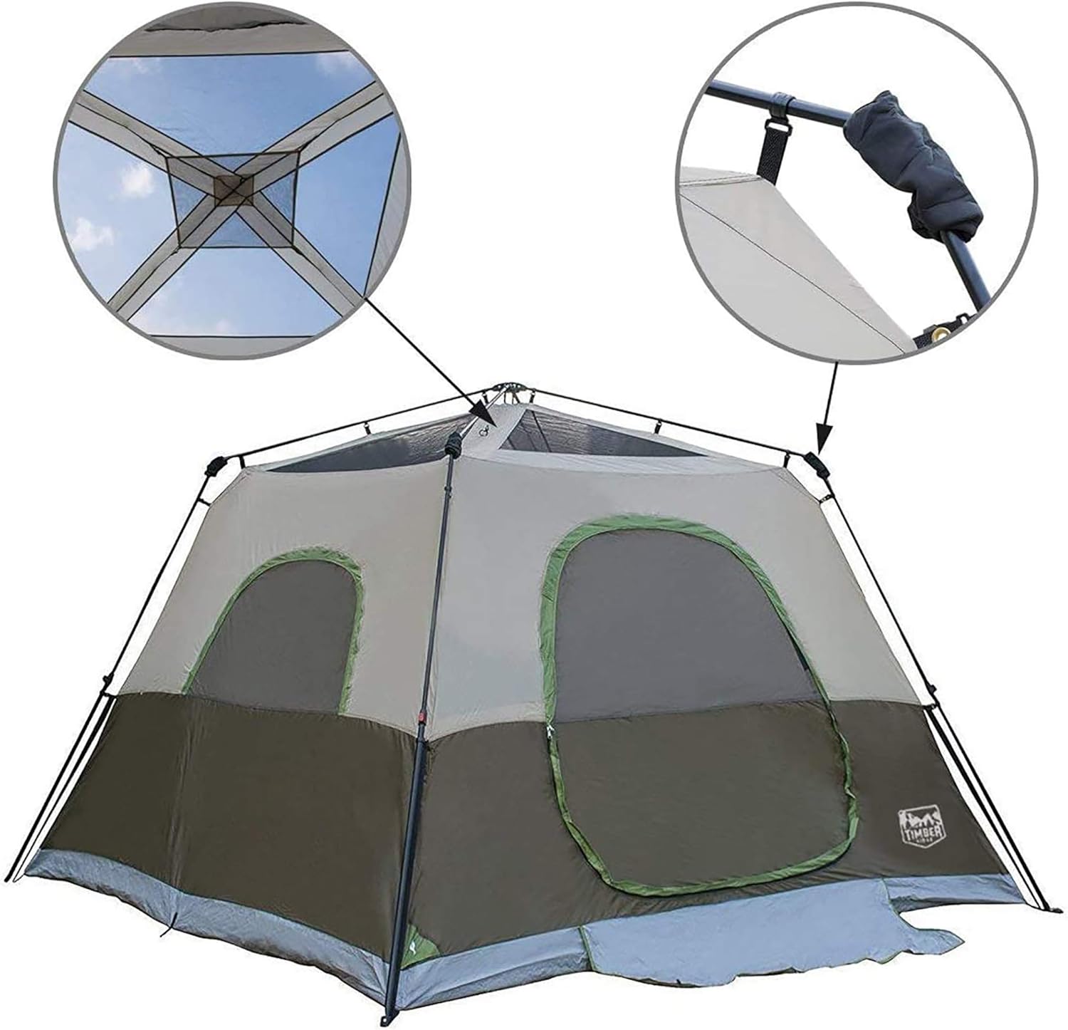 Amazon Timber Ridge ワンタッチテント 大型 6人 3 3 2m 広々大空間 7級防風 数秒設営 耐水圧3000cm 収納袋付き ファミリーテント 通気性 家族旅行 キャンプ ピックニック 六人 Timber テント本体