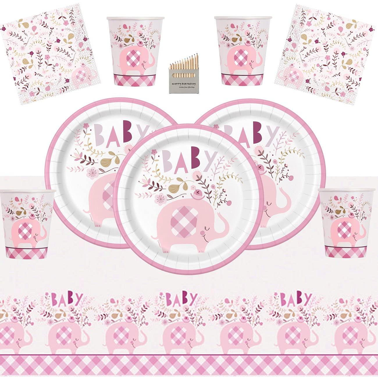 Offer Shop Pink Elephant Baby Shower Party Supplies Chirstening Party Tableware Floral Pink Party Decorations For 8 Guests