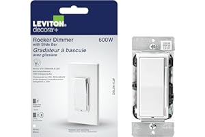 Leviton Decora Dimmer with Slide Bar and Rocker Switch, 15 Amp, DSL06-1LW, White