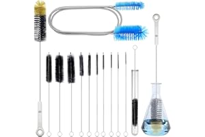 JUNTIANZE 12 Pack Glass Tube Pipe Cleaner Brush Set, for Cleaning Long Neck Bottle, Bent Glass Tube,17-inch Long Handle Brush,8.2-inch Different Diameters Brushes,35-inch Flexible Double Ended Cleaner