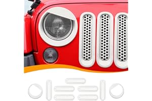Hoolcar Front Honeycomb Grille Insert Cover & Angry Bird Headlight Bezel Cover Fit for Jeep Wrangler JK JKU 2007-2017, Exterior Accessories, White