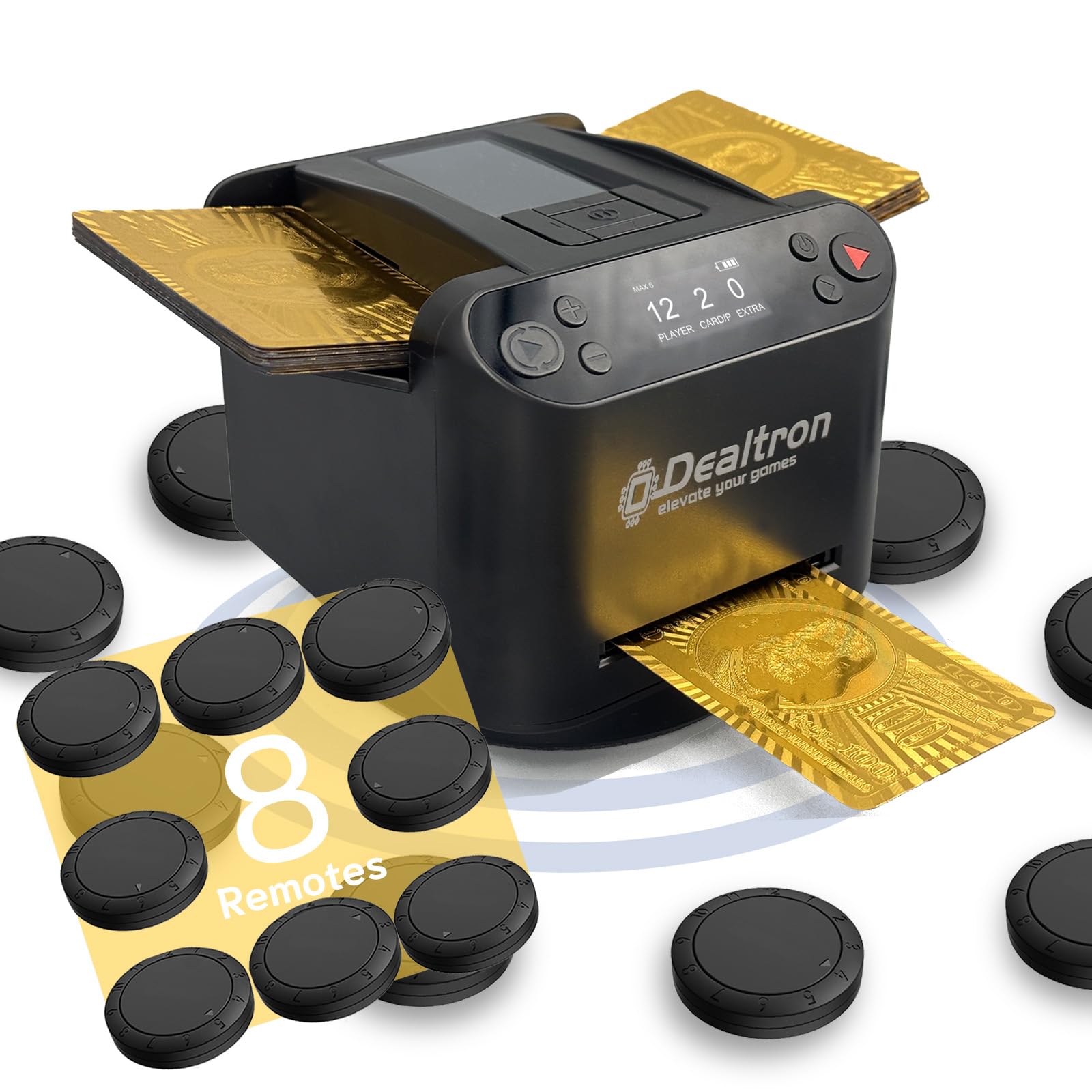 Photo 1 of All-in-One Automatic Card Shuffler and Dealer,with 8 Remotes,Programmable Dealer,Card Shuffler 2 Deck,360° Rotation,Ultra Quiet,Rechargeable,up to 12 Players,for All Card Games (Shadow Black)