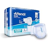 Attends Adult Incontinence Briefs, Large, Ultimate Absorbency, 72ct Case | 44-58in Waist, Dry-Lock Absorbent Core, Breathable Material, Tab Closure, Leg Cuffs, Odor Control, For Men and Women