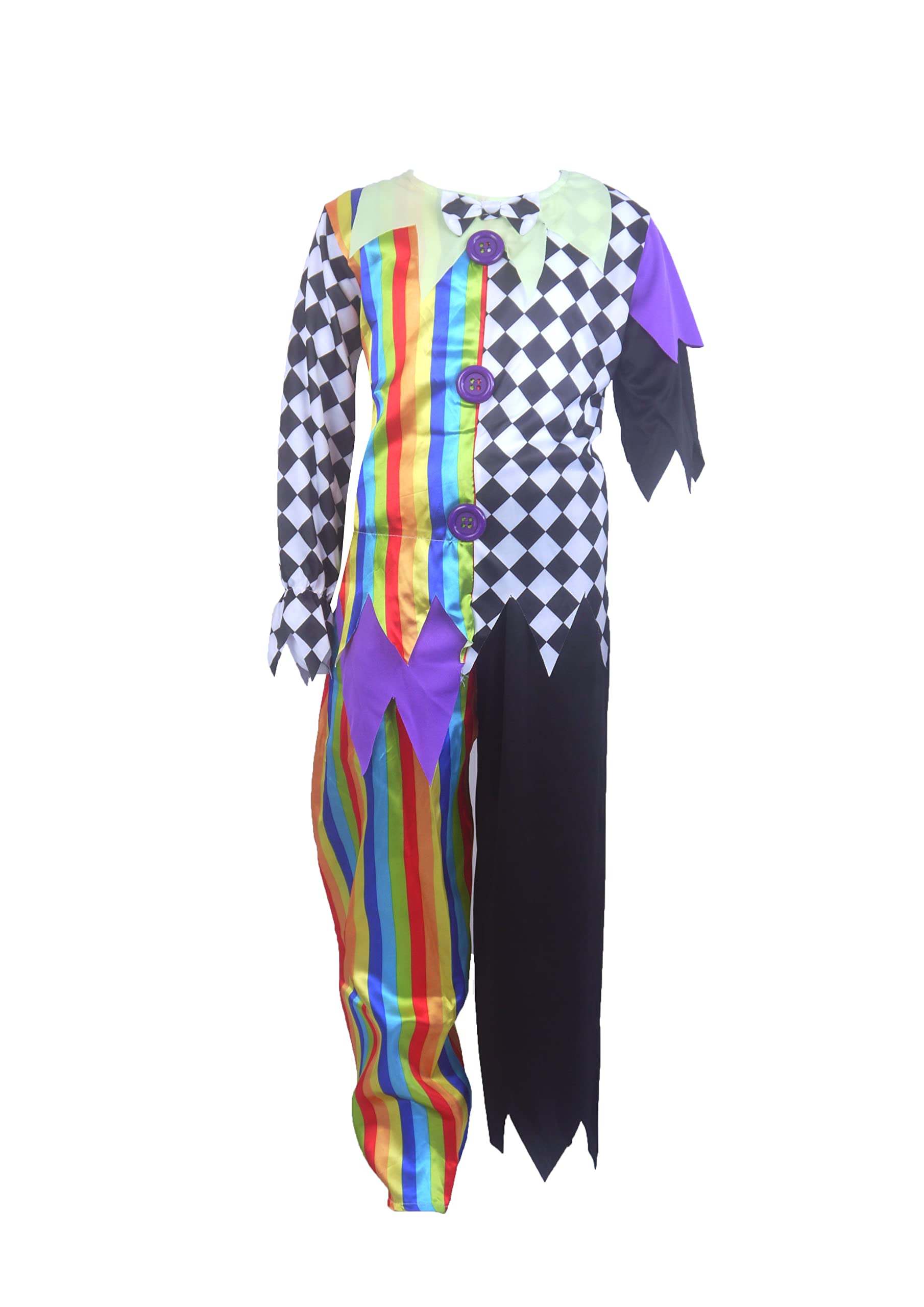 HENBRANDT Children’s Evil Clown Costume for Kids Scary Clown Fancy Dress Outfit with Rainbow Stripes Killer Clown Costume Size Small Ages 4-6 Halloween Fancy Dress for Boys