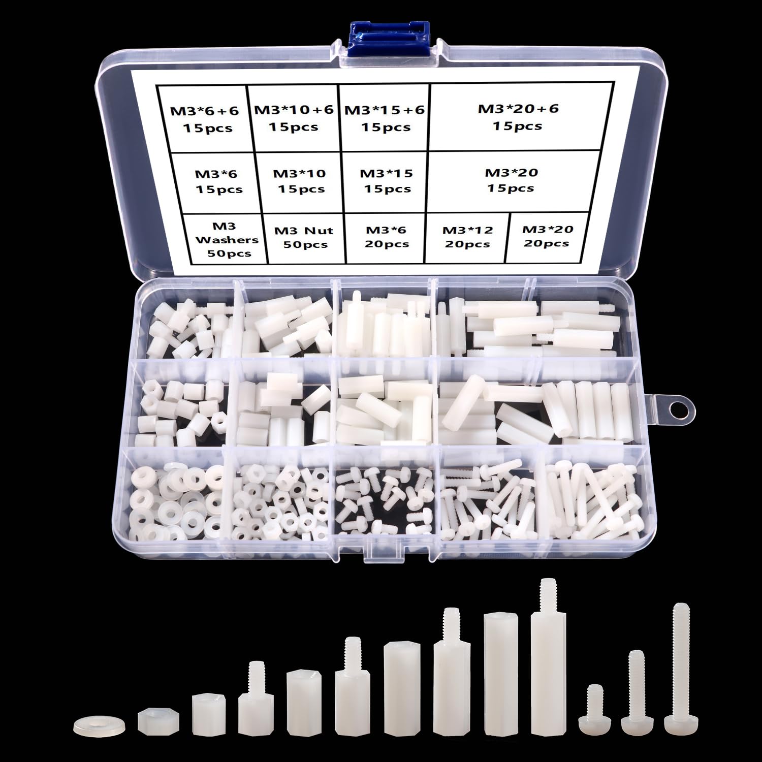 YIXISI 280 PCS M3 Male Female Nylon Hex Spacer Standoff Screw Nut Threaded Pillar Assorted Assortment Kit, for DIY Electrical Circuit Board and Machine Board Assortment Mounting Hardware, White