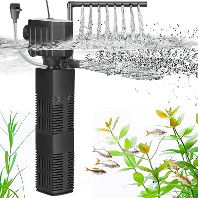 AQQA 4-in-1 Fish Tank Filter 650L/h Adjustable Flow for Up to 200L