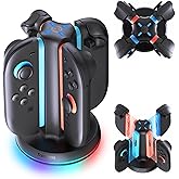 TRANSNOVO Charging Dock for Nintendo Switch 2 Joycons, 4 in 1 Dual-Side Magnetic Fast Controller Charger Station with 9 RGB Modes & Circuit Protection, Switch 2 Accessories for Joy Cons, Black