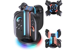 TRANSNOVO Charging Dock for Nintendo Switch 2 Joycons, 4 in 1 Dual-Side Magnetic Fast Controller Charger Station with 9 RGB Modes & Circuit Protection, Switch 2 Accessories for Joy Cons, Black