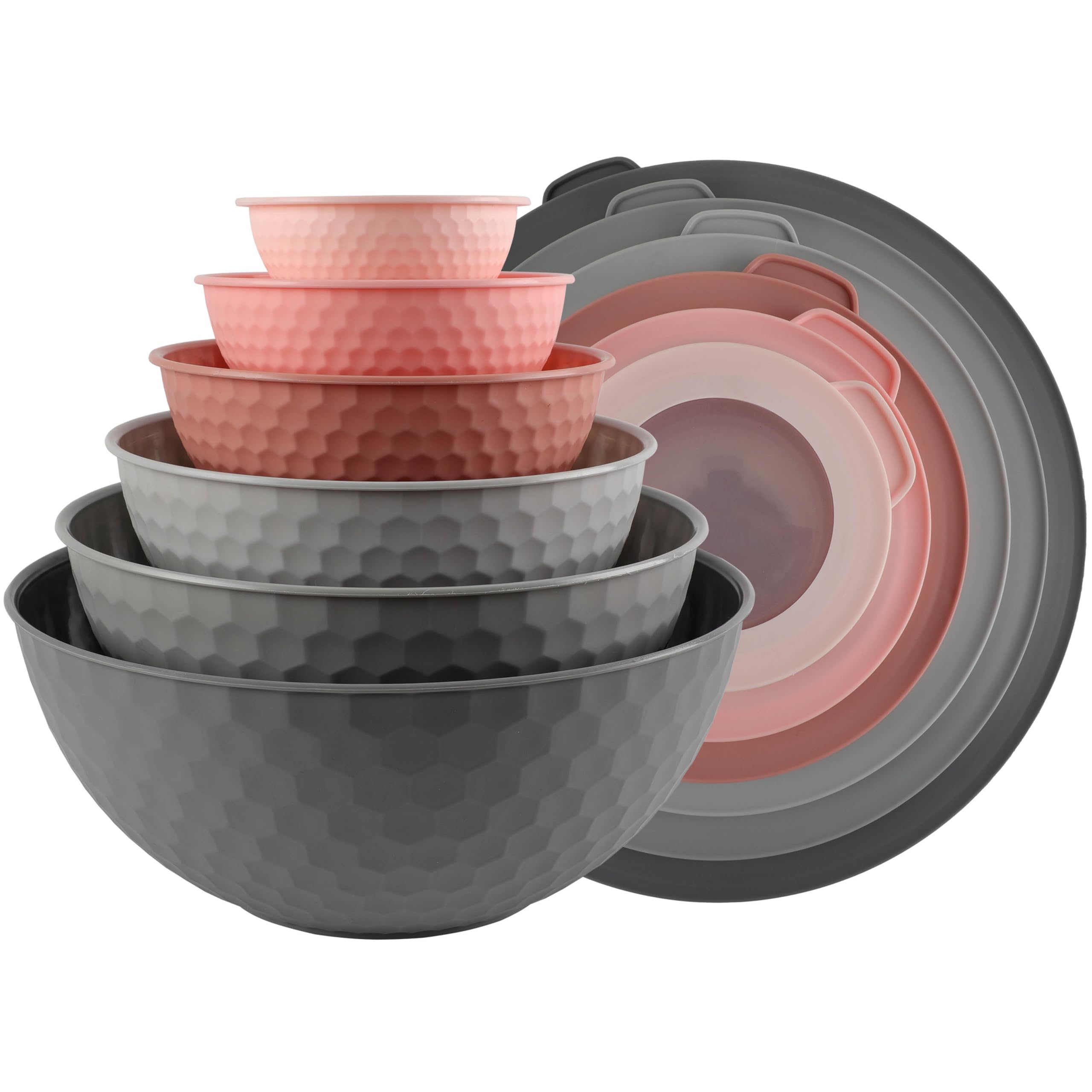 Photo 1 of COOK WITH COLOR Mixing Bowls with Lids - 12 Piece Plastic Nesting Bowls Set includes 6 Prep Bowls and 6 Lids, Non Slip Bottom and Embossed Design - Microwave Safe (Pink)