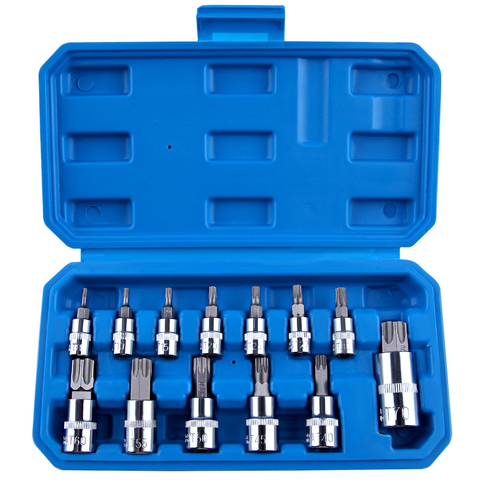 LEONTOOL 13 Piece Torx Bit Socket Set T8-T70 Star Socket Set, 1/4" 3/8" 1/2" Drive, CR-V & Alloy Steel Sockets with Storage Case for Hand Use Work On Cars, Trucks, Motorcycle, Machinery