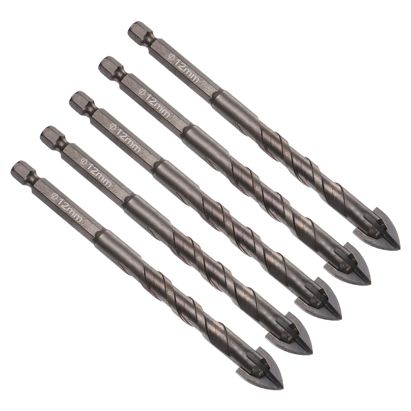 CoCud Titanium Masonry Drill Bit, 12mm Cutting Dia 122mm Length 1/4" Hex Shank Carbide Cross Tip Concrete Drill Bits Yellow - (Applications: for Wood Glass Brick Cement), 5-Pieces